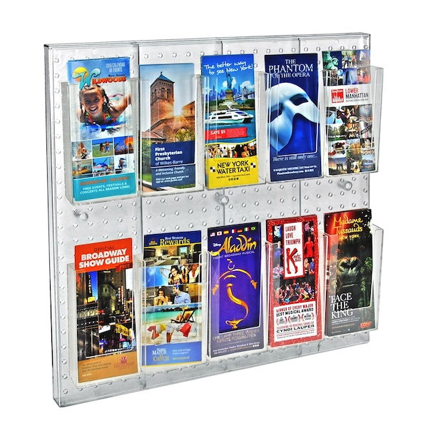 10 Pocket Trifold Size Pegboard Wall Brochure Holder